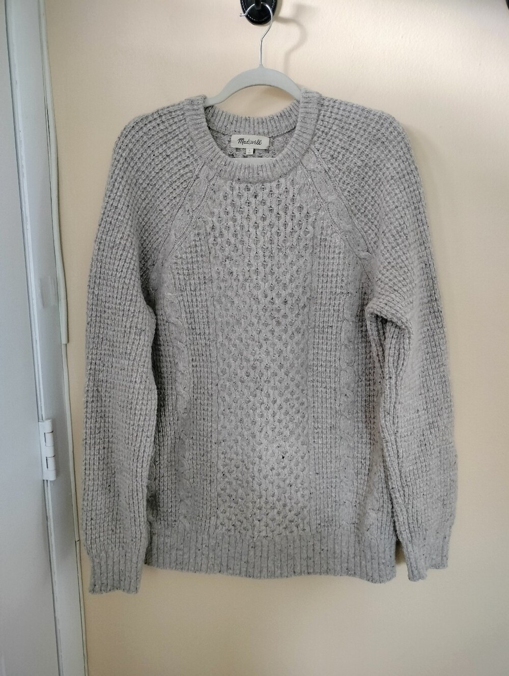 Madewell Mens Beige Cable Knit Merino Wool Blend Sweater L Fisherman Preppy